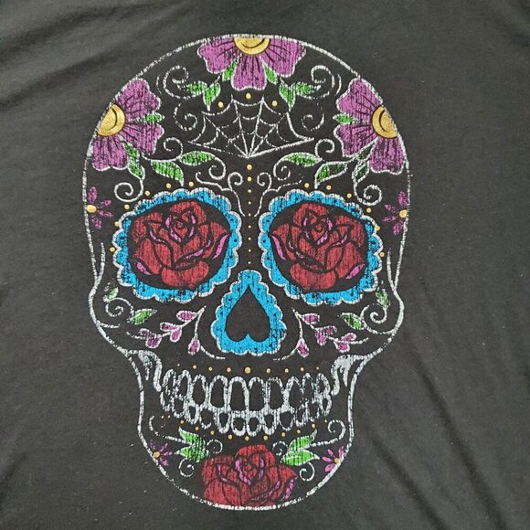Sugar Skull GraphicT-shirt Blue, Green, Purple and Gold Women's Large - Picture 3 of 11